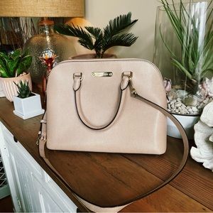 MK Cindy Dome Leather Satchel w/Crossbody Strap in Tan/Blush
